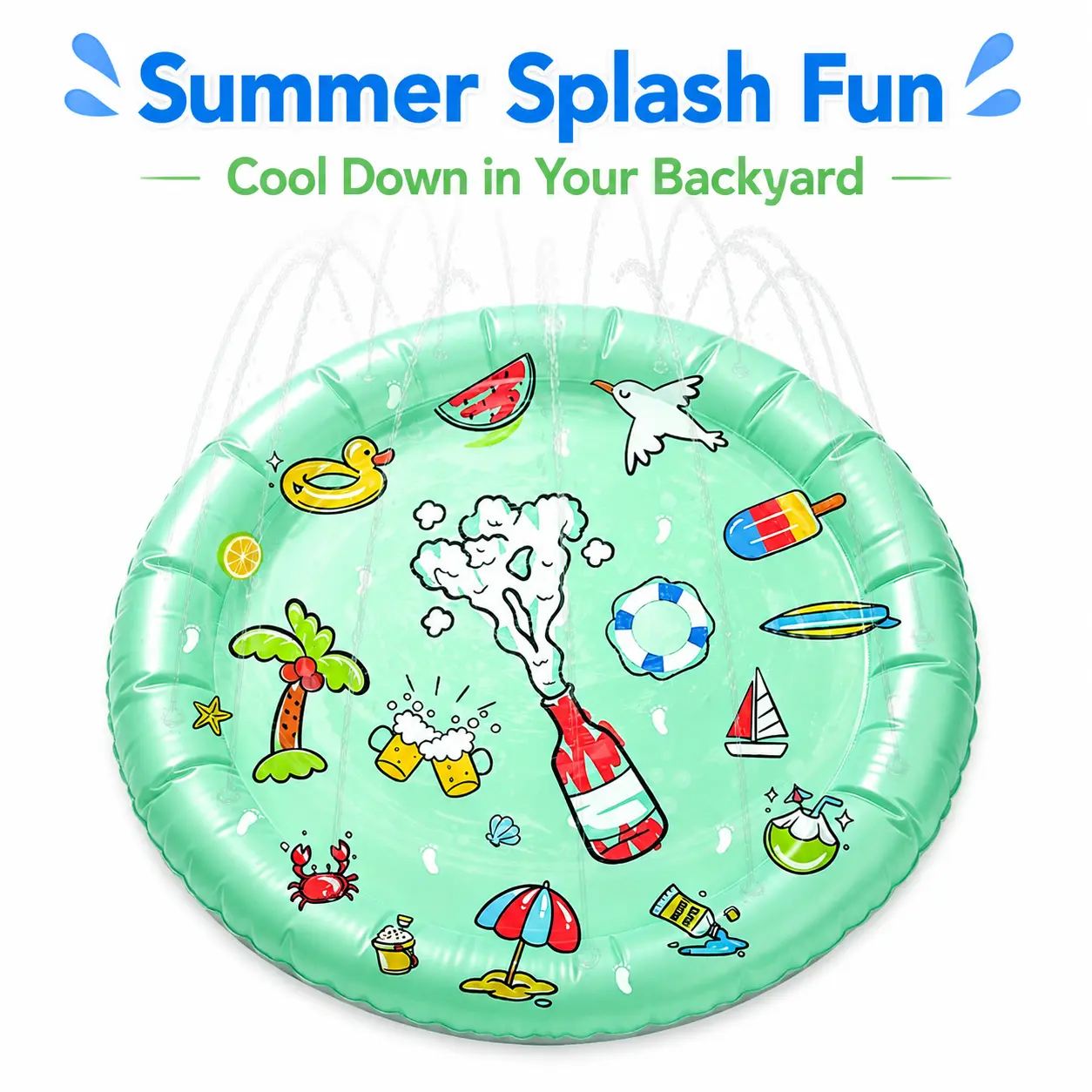 Pet Splash Sprinkler Pad for Dogs, 100CM Thickened Summer Water Play Mat, Foldable Outdoor Dog Cooling Water Toy Mat for Backyard Garden, 2 Styles Available(Hose Not Included)