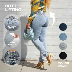 Moda Xpress MX JEANS Ultra High Waist Acid Wash Push Up Levantacola Skinny Jeans – Spandex Waistband, Extra Tummy Control, Stretchy Material