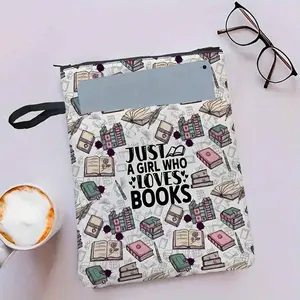 Waterproof Polyester Book Cover with Inspiring "Just a Girl Who Loves Books" Print, Extra Pockets and Smooth Zipper, Ideal Gift for Book Lovers, Librarians, Teachers and Graduates, Book Accessory, Book Organizer