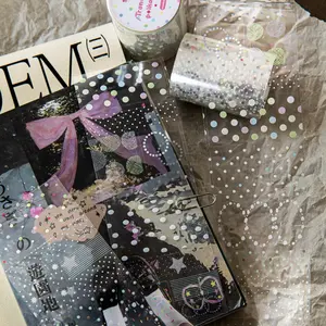 Transparent Dreamy Starry Sky PET Tape, 200cm Long, 5cm Wide, Diameter 4cm, Gift Wrapping Decoration, Perfect for Packaging