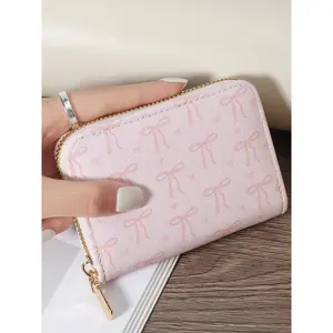 Women's Bow-Accented Lightweight Glossy Short Wallet - Multi-Card Slot Card Holder with Simple Casual Practical Design for Daily Small Item Carrying