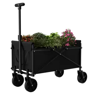 Black Trolley With Telescopic Pull Rod - Outdoor Portable Stable Moving Trailer