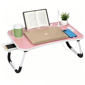Portable Folding Laptop Desk for Bed & Couch, 4 USB Ports, Storage Drawer, Cup Holder, Ergonomic Design for Working, Studying & Reading