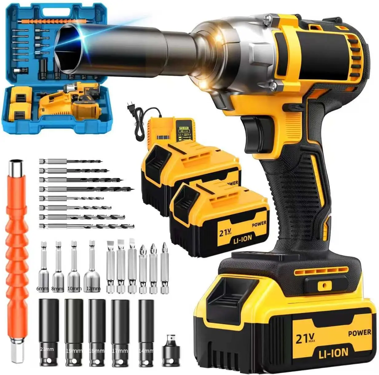 Cordless Impact Wrench: Brhless 1/2-inch，Power Impact Gun Kit Variable Speed Electric Impact Driver, Equipped with 2×4.0Ah Batteries, Fast Charger and 5 Sockets