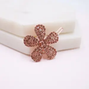 Rose Gold Rhinestone Flower Hair Clip With Rose Gold Metal