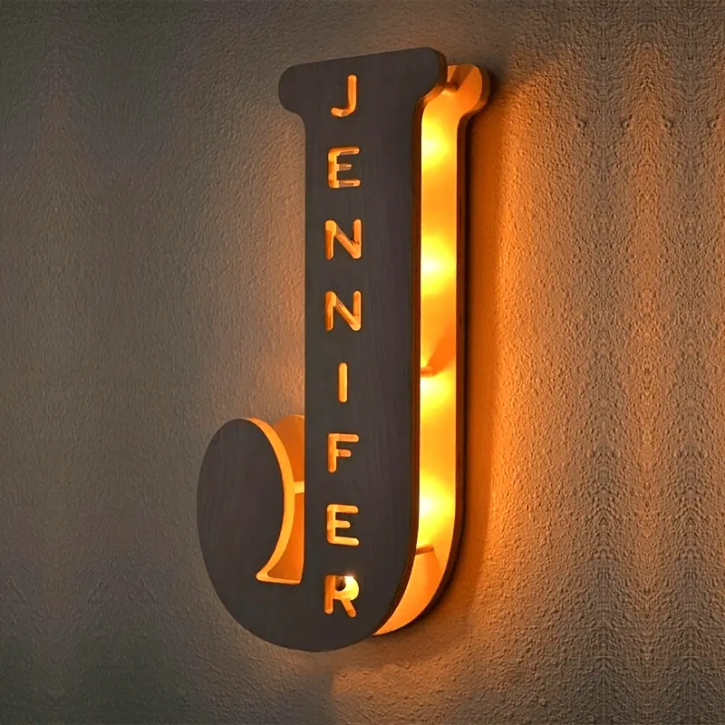 1pc ZOUWII Personalized LED Letter Night Light with Custom Name/Text - Wood Wall Lamp Suitable for Bedroom,, Wedding Gift