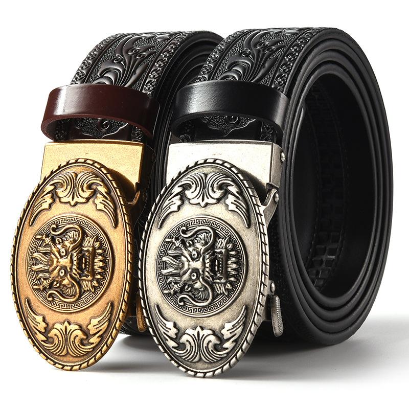 Trendy Daily Men’s Vintage Belt, New Dragon Head Carved Embossed, Classic Versatile Leather Belt Ideal for Daily Wears, Denim Outfits, Layered Styling