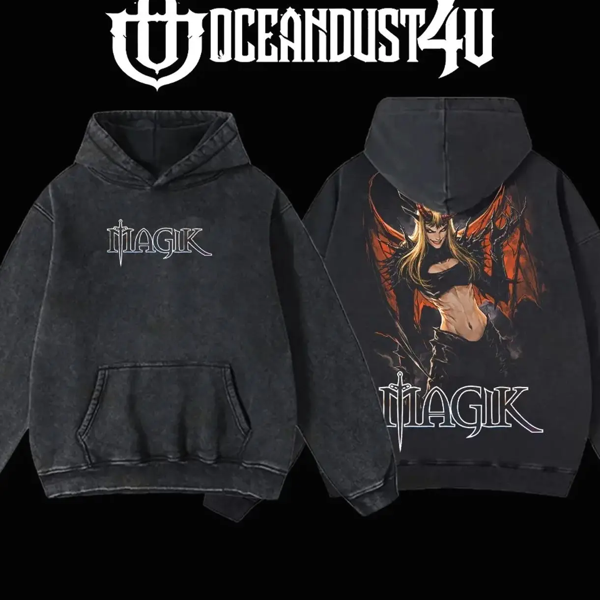 OceanDust4U Magik Darkchylde Gothic Unisex Hoodie & T-Shirt Apparel - 100% Premium Cotton, Oversized Fit, Pre-Washed, Classic American Made Men's Top CE9