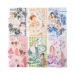 120 hand painted character and flower stickers, white cowhide material sticker pack, retro style DIY planner decoration base material stickers