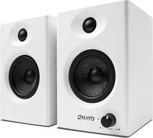 60W Computer Speakers for Gaming and Music,   5.3, Stereo 2.0 Speakers for Desktop PC  or Laptop, Surround Sound Speaker, 3.5 mm Aux RCA Input, USB-, 1 Pair, White