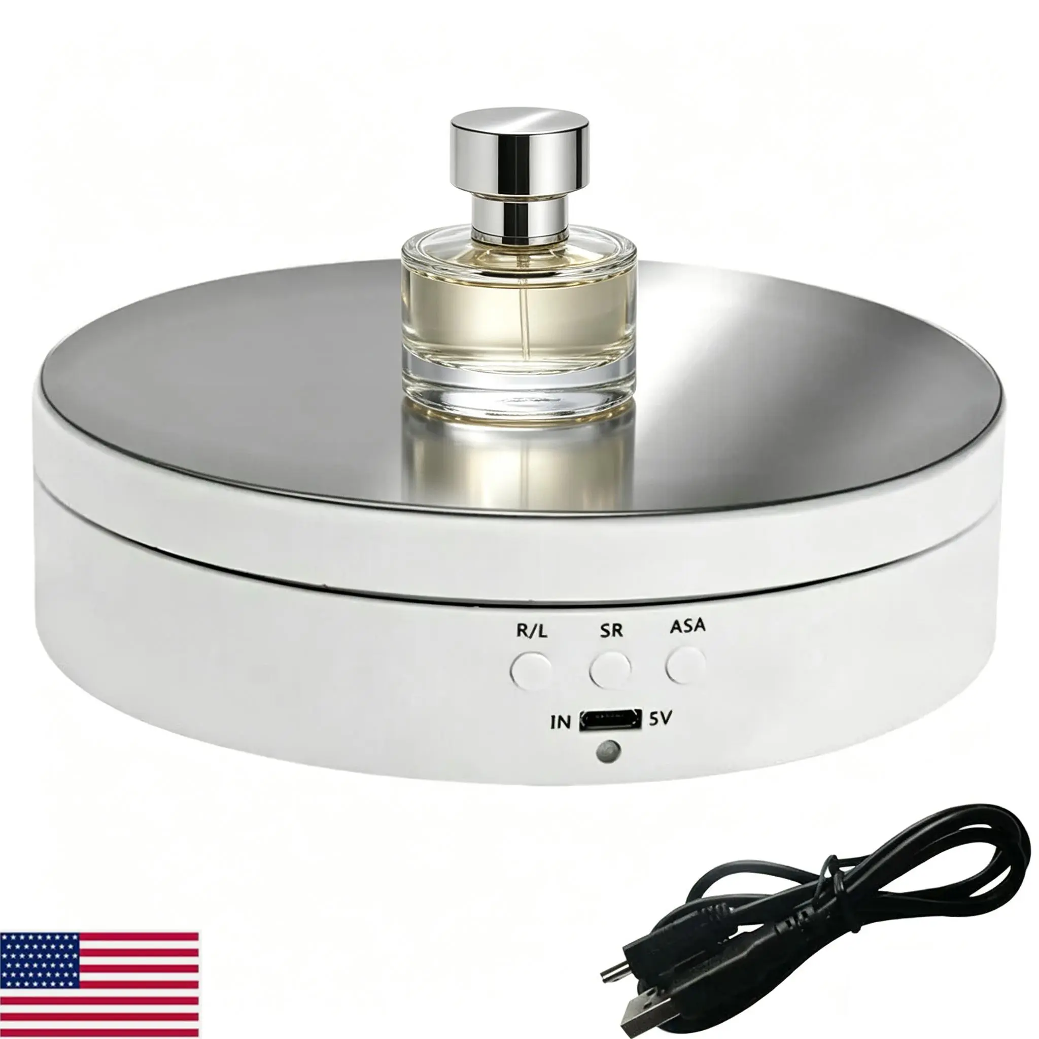360° Electric Rotating Display Stand, Jewelry Photography Show Holder, 3 Speeds 4 Angles, 6.6lbs Load, Quiet Smooth, USB Cable Included for Professional & Home Organizer Racks