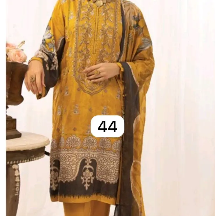 Everyday  Printed Embroidered Cotton Silk Shirt Pant Suit with Chiffon Dupatta Pakistani Indian Suit for Womenswear Sizes 38-50