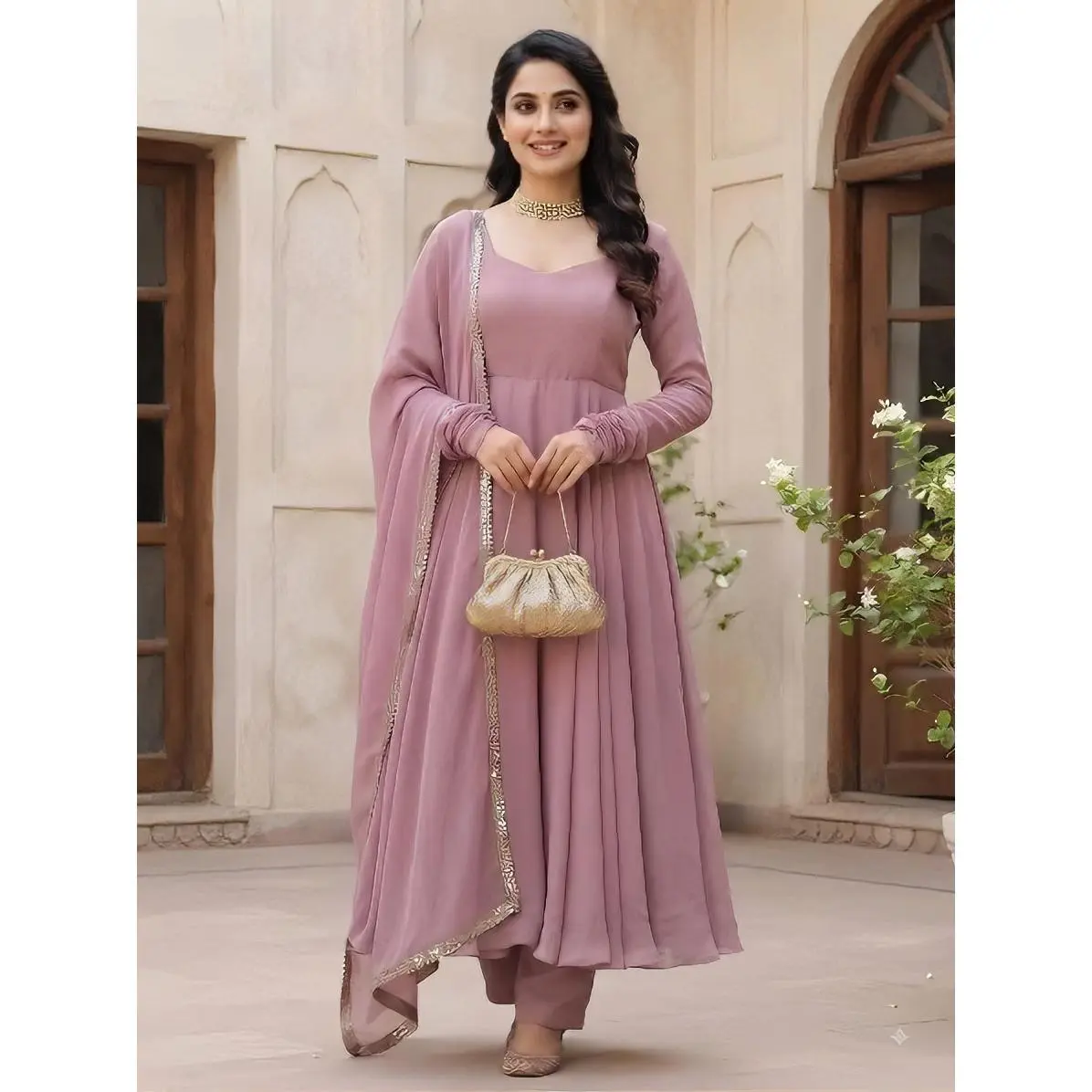 Women's Chiffon Anarkali Suit Set with Dupatta - Elegant and Comfortable Elegance Style