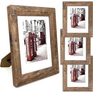 8x10 picture frame set, 4 wooden picture frames, made with real tempered glass and composite wood, with rounded corners, suitable for desktop or wall display (brown)