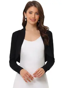 INSPIRE CHIC Elegant Bolero Shrug Ruched Long Sleeve Open Front Cropped Cardigan