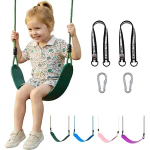 Heavy Duty Kids Swing Seat with 79" Adjustable Rope, 330 lbs Capacity Swing Set Accessories Replacement with 2 Carabiners and 2 Extra Hanging Straps, Outdoor Playground Gifts, Green 1 Pack