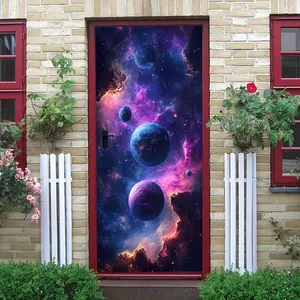 2pcs Cosmic Starry Sky Theme Stereo Wall Stickers for Kids Room Bedroom Living Room Ceiling Decoration Planet Nebula Galaxy Self Adhesive Wallpaper Removable Waterproof Eco Friendly PVC Material Home W