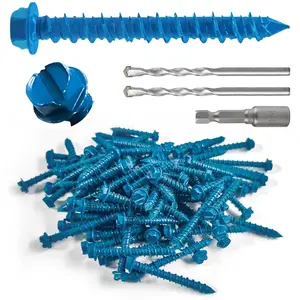 100 count 3/16" x1-3/4 Concrete Screws with Drill Bit, Hex  Concrete Cement Screws Anchor Assortment Kit for Masonry, Block Brick or Stucco