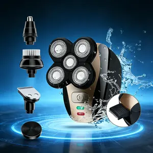 5-In-1 Magnetic Electric Razor, Wet/dry Rechargeable Cordless Shaver, Body Facial Shaver, Ipx7 Waterproof, Nose Trimmer, Face Brush, Attachment, Body Grooming Kit