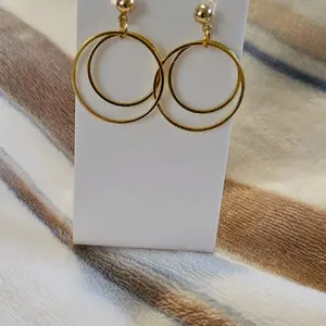Gold Plated Double Circle Dangle Earrings - Simple Design Jewelry Accessory woman earring