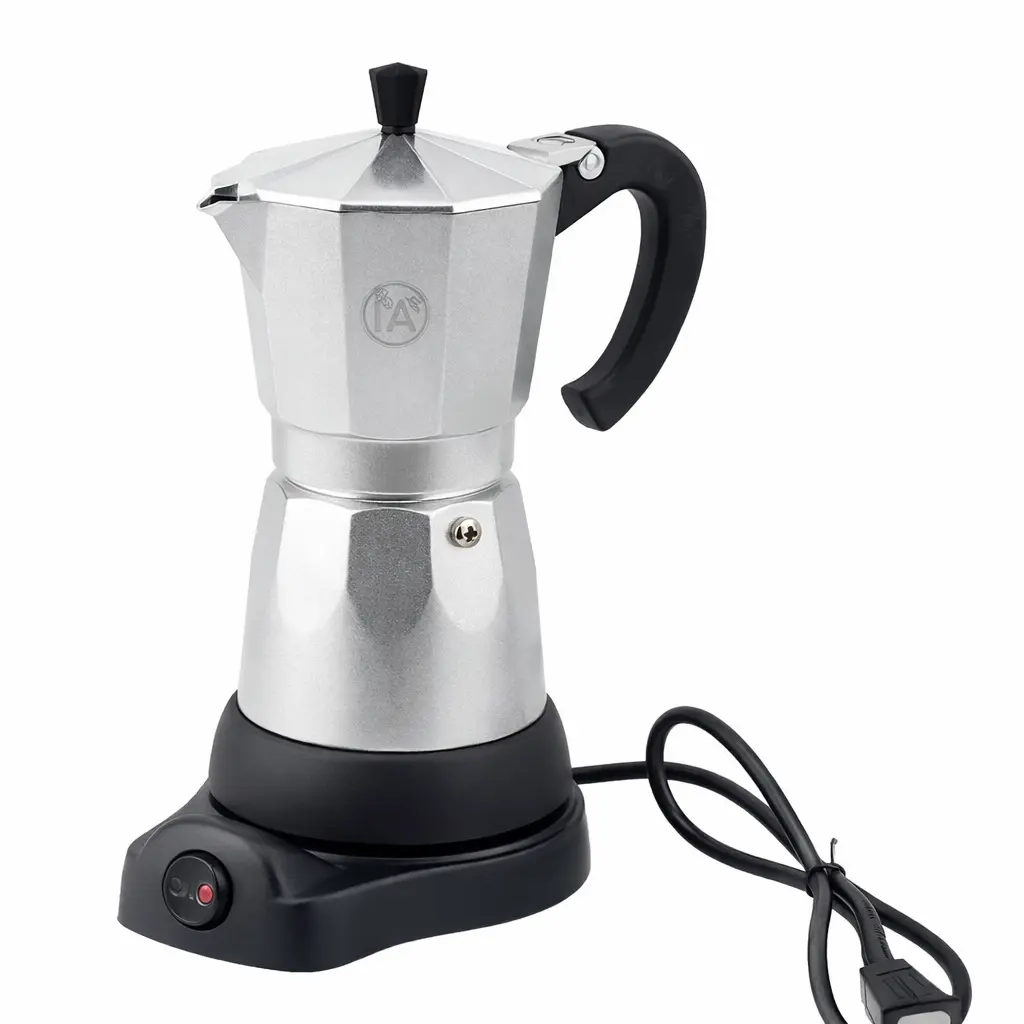 Electric Espresso Coffee Maker Machine - 6-Cup Aluminum Moka Pot, Detachable Base, Heat-Resistant Handle, Compact Design for Home, Office Use, Coffee Equipment, Brew Rich Espresso-Style Coffee