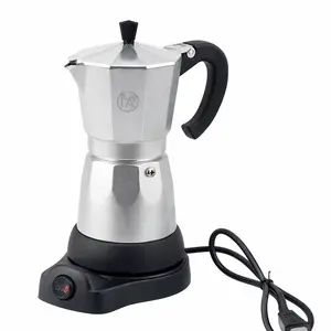 Electric Espresso Coffee Maker 6 Cup Aluminum Moka Pot with Detachable Base Heat-Resistant Handle Compact Design for Home Office Use