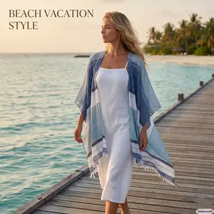 Women's Lightweight Cotton Linen Beach Scarf - Cotton Fabric, Draped Design, Lightweight Texture, Wrap Cover, Cloth Shawl with Sun Protection, Flowy Resort Wear for Vacation & Coastal Styling, Cotton Fabric Shawls, Draped Design Shawls