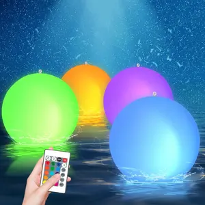 Solar Floating Pool Lights 4 Pack, 14 inch Floating Pool Lights Solar Powered w/ 16 Light Modes, Inflatable Led Light Pool Balls, Light Up Beach Balls for Pool Outdoor Decorations