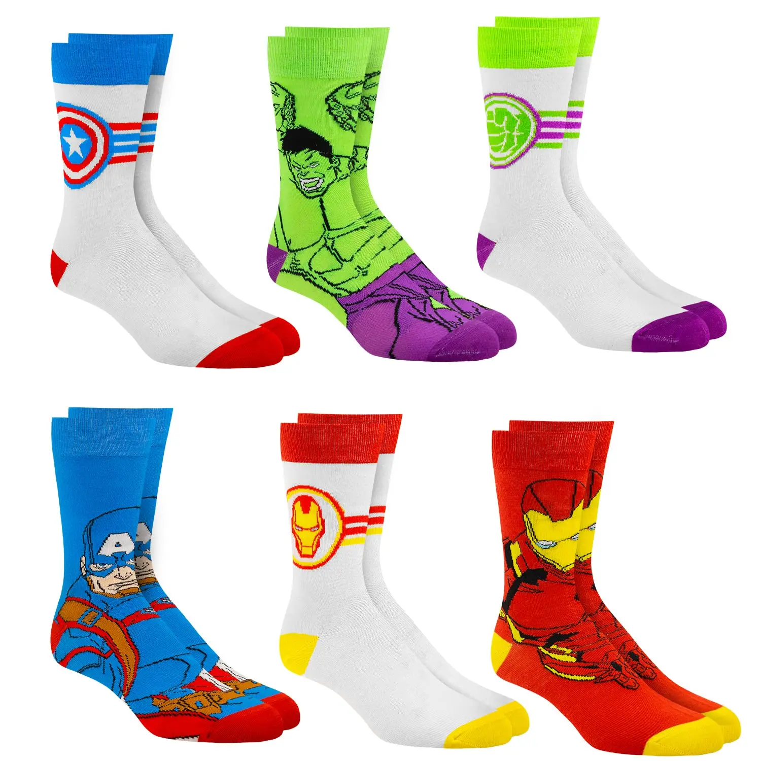 Marvel Legends Socks - 6-Pack for Men & Boys, Superheroes, Avengers, M, Small