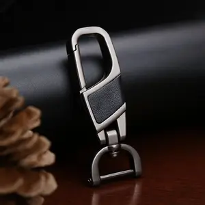 Car Keychain Men's Personalized Creative High-end Genuine Cowhide Keychain Ring Stainless Steel Metal Anti-lost Waist Hanging Clip