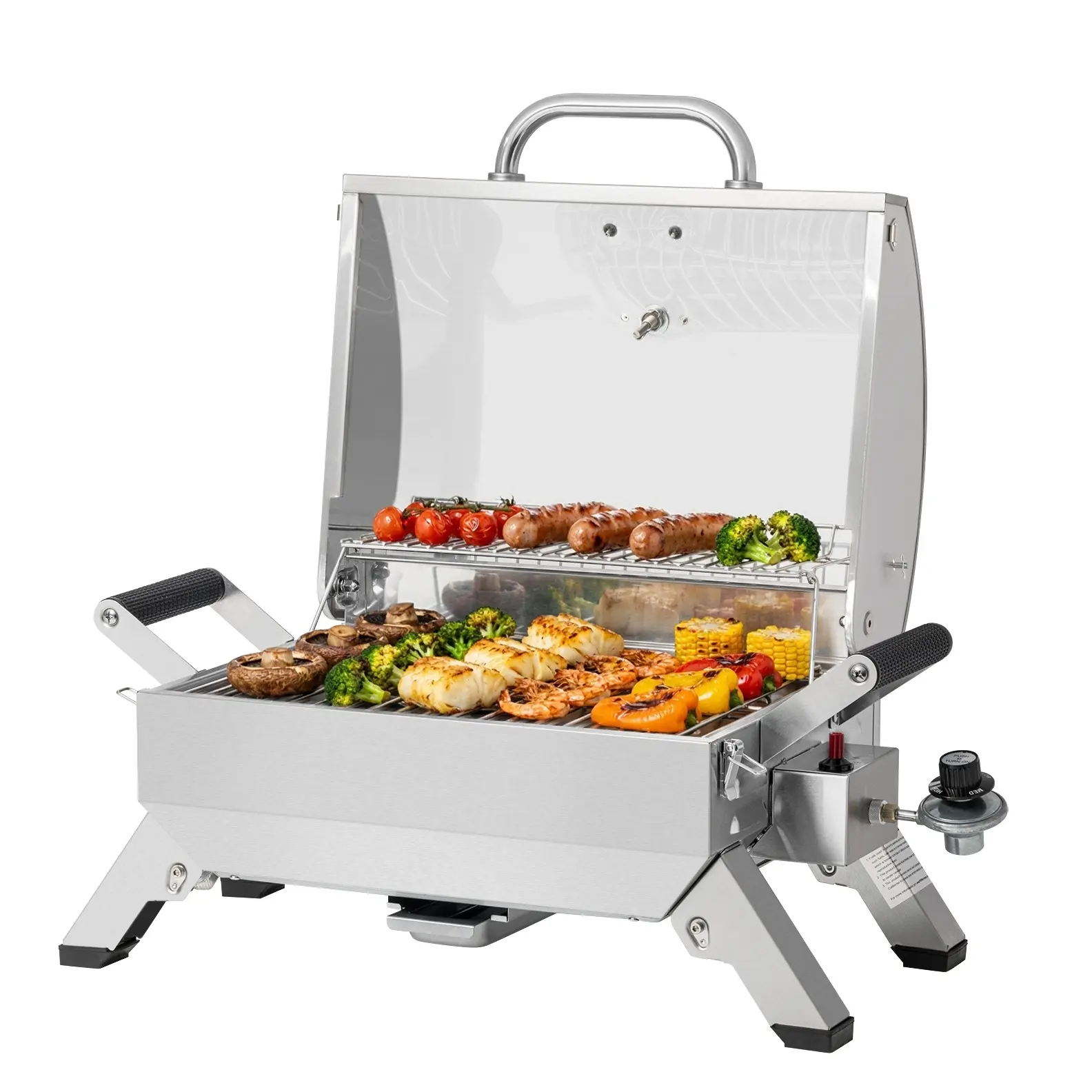 Royal Gourmet GT2001 Portable Gas Grill, Stainless Steel Tabletop Propane Grill with Folding Legs, 10,000 BTU Camping Grill for Outdoor Cooking, Picnic, Tailgating & BBQ, Silver Portable Bbqs Outdoor Bbq Burner Grilling Outdoor Cooking