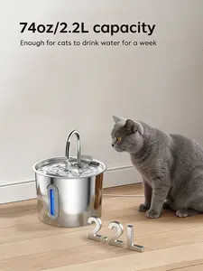 2.2L Pet Water Dispenser 304 Stainless Steel Automatic Running Water for Dogs & Cats Rust-Resistant Easy to Clean Food-grade Material