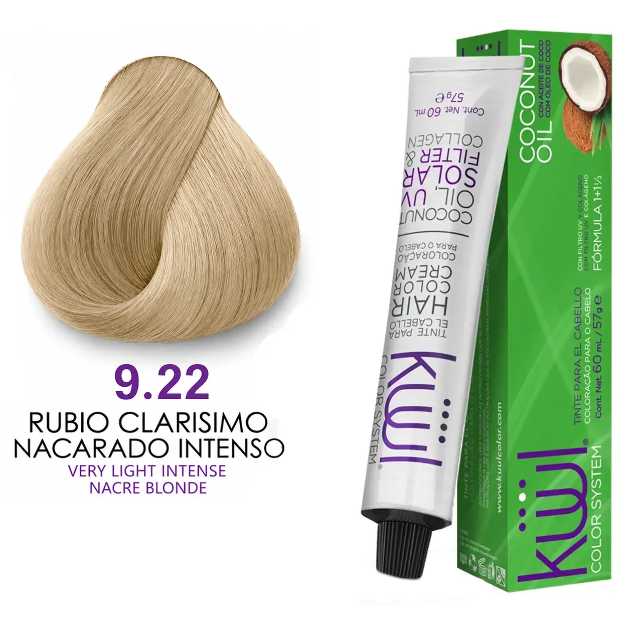 Kuul Color System [ 9.22 ] Rubio Clarisimo Nacarado Intenso | Lightening Deep Nacre Blonde | Tinte Para El Cabello | Permanent Hair Dye | 3.04 fl oz / 90 ml
