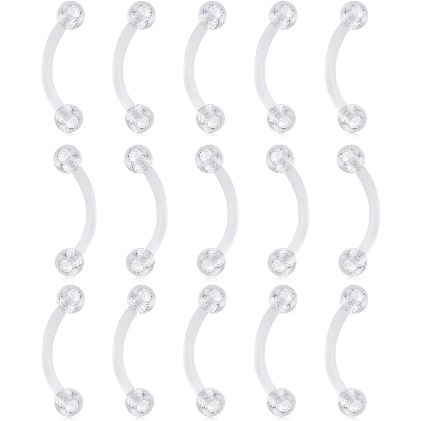 16G 14G Clear Flexible Plastic Daith Rook Earrings Eyebrow Rings Curved Barbells Belly Piercing Retainers 15PCS