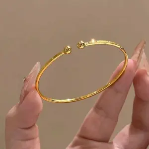 Elegant Women's Stainless Steel Adjustable Cuff Bangle Bracelet, Minimalst Open Circle Design,Fashionable Daily Wear Accessory