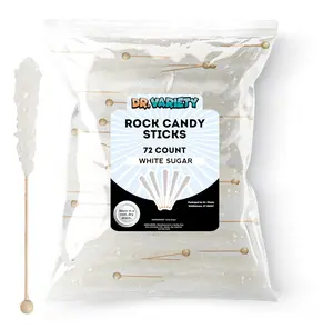 White Rock Candy Sticks – White Sugar Flavored Dragone Breath Candy, 72 Pack Bulk Individually Wrapped Sugar Crystals for Party Favors, Weddings, Baby & Bridal Showers – By Dr. Variety