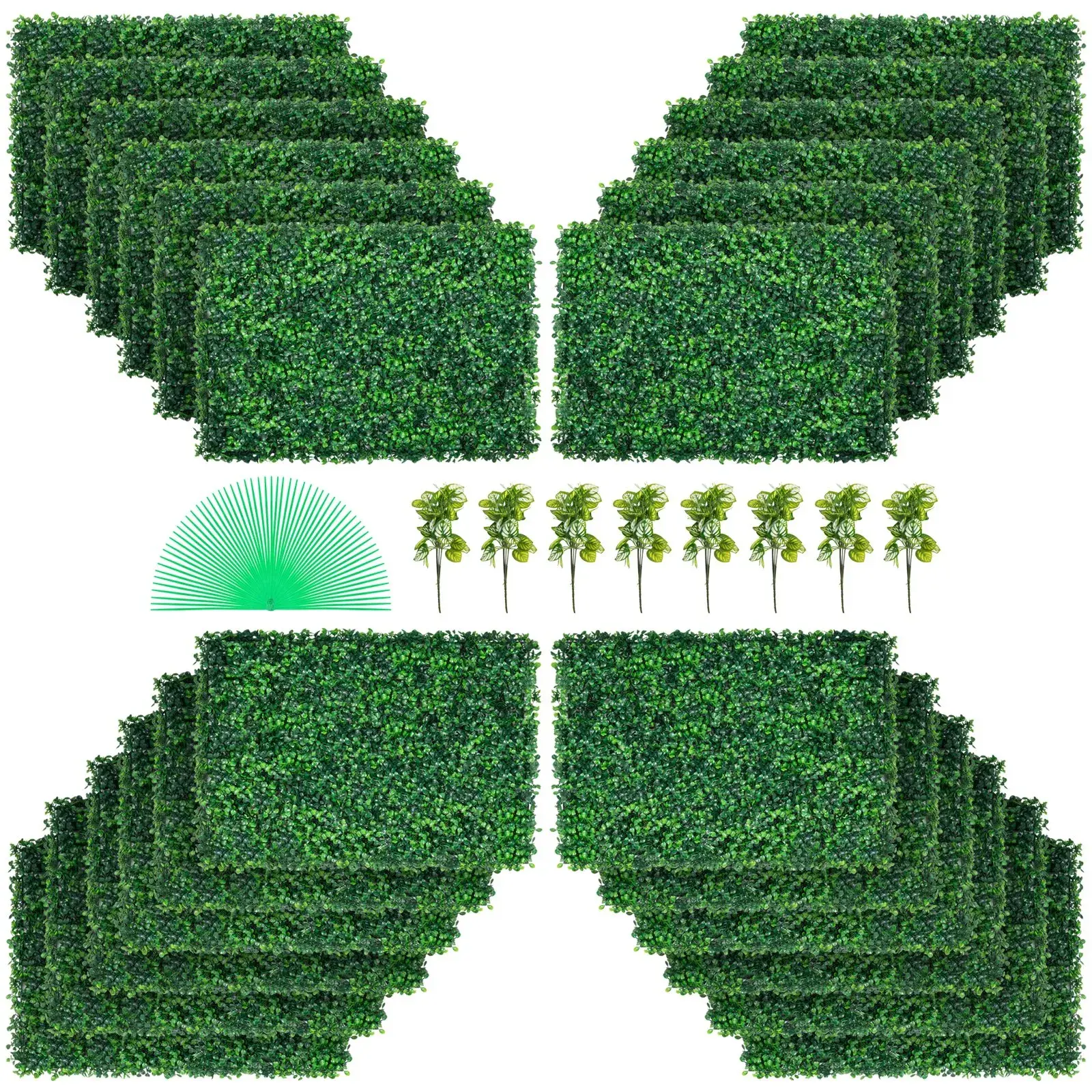 Artificial Boxwood Panel UV 24pcs Boxwood Hedge Wall Panels Artificial Grass Backdrop Wall 24\" X 16\" 4 cm Green Grass Wall, Fake Hedge for Decor Privacy Fence Indoor, Outdoor Garden Backyard