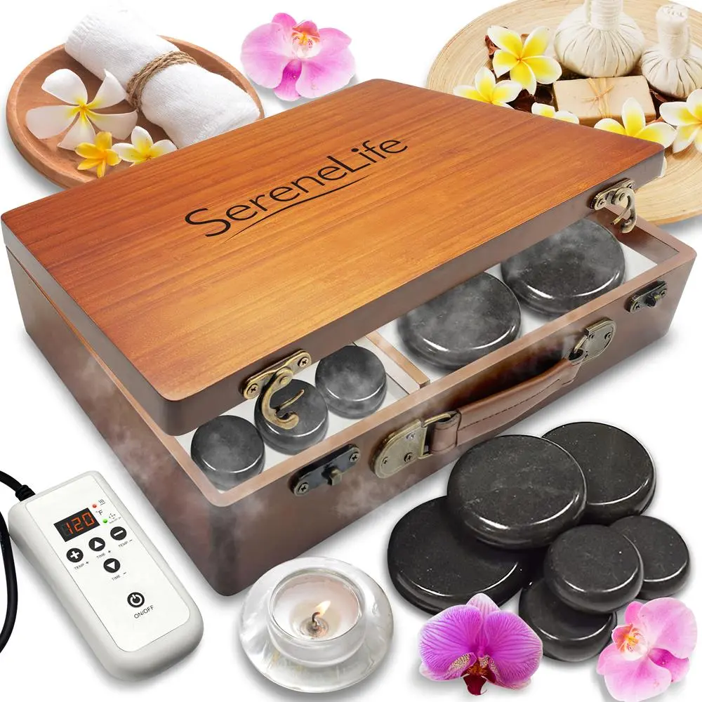 Hot Stone Massage Kit, 12 Piece Basalt Rock Set with Portable Electric Warming Case and Digital Controller for Home Spa Heat Therapy, Multi Pack, Body Care Machine, Foot