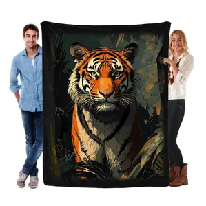 Funny Tiger Art Meme Throw Blanket - Weirdcore Dark Humor Cozy Blanket, Meme Cozy Bed Blanket, Weirdcore Animal Art