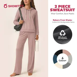SHOWITTY Women's 2 Piece Sweatsuit – Casual Long Sleeve Hoodie & Loose Wide Leg Sweatpants with Pockets
