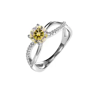 DLS Jewelry S925 Silver Round Shape Moissanite ring, colorful Moissanite 1 ct.