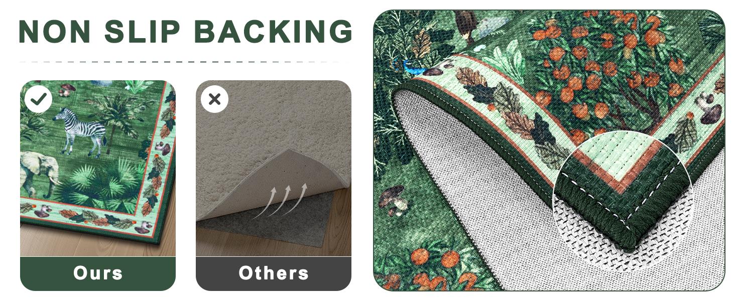 LOKHOM Jungle Animal Print Rug 8x10 Washable Area Rugs for Living Room, Forest Rug Non Slip Low Pile Stain Resistance Large Throw Carpet for Bedroom Dining Room Kids Playroom Nursery, Black