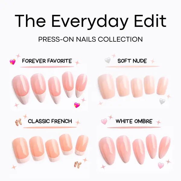 Everyday Nude & French Press On Nails Collection – 24PCS Short Square & Almond Fake Nails with Nail File and Jelly Glue, Glossy Natural Nails for Daily Wear, Office, Date Night, Wedding & Travel