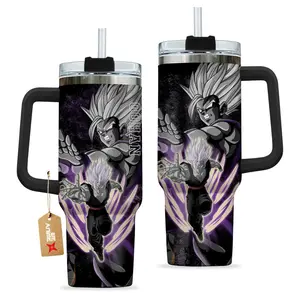 Anime Saiyan 40oz Tumbler With Handle, Manga Style Travel Mug, Cartoon Fan Stainless Steel Cup Gift