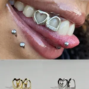 Hollow Heart Synthetic Zircon Double Teeth Bracelet Daily Street Cool Glossy Gold Teeth Hip Hop Versatile Unisex