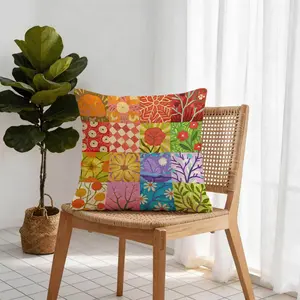 1 Piece Floral Patchwork Decorative Throw Pillow, Boho Style Plant Print HD Digital Print Accent Pillow, Soft Decorative Cushion with Hidden Zipper, Perfect for Couch  Sofa Bed, 18x18 Inch