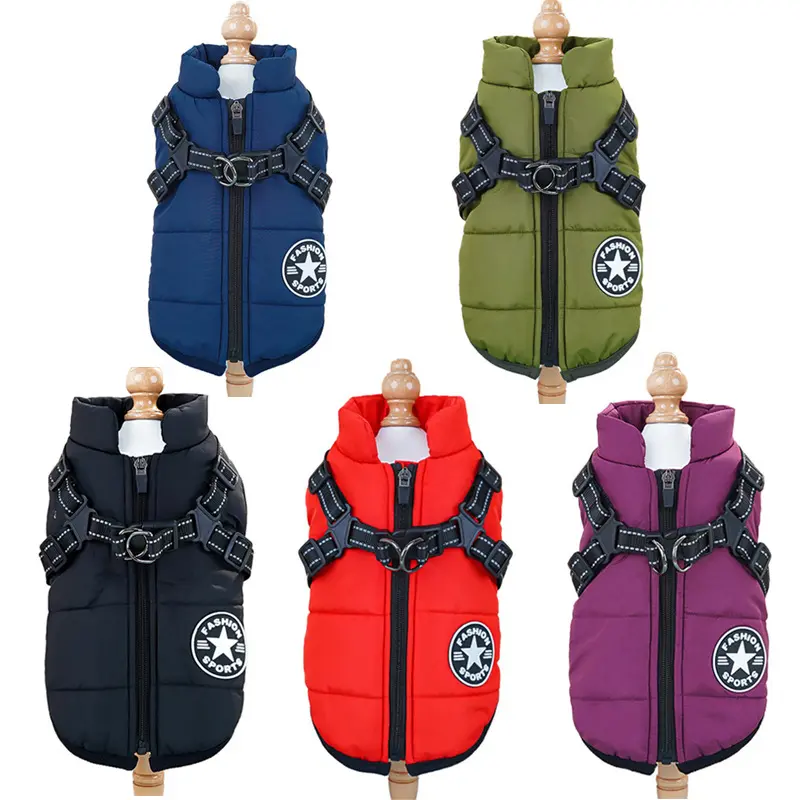 Waterproof Winter Dog Coat with Built-in Harness, Thickened Padded Vest for Cold Weather, Windproof Ski Suit with Reflective Stripe for Small Medium Large Dogs