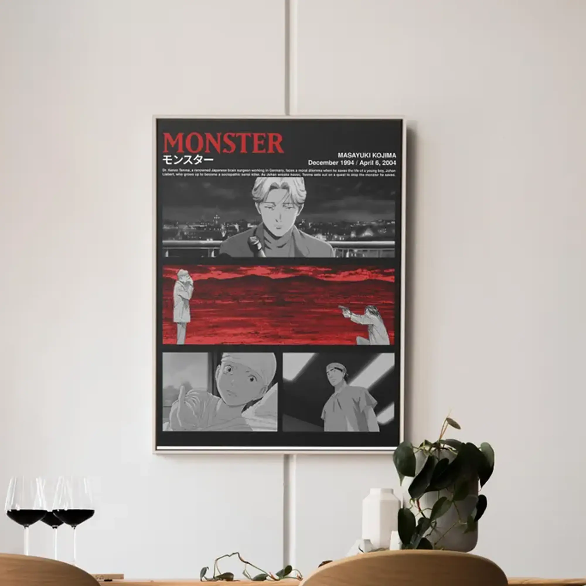 Monster Anime Poster, Psychological Thriller Scene Wall Art, Red Noir Anime Decor Print, Gift For Anime Lovers