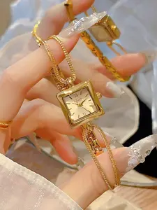 Women's Vintage Square Watch, Elegant Quartz Analog Wristwatch, Elegant Fashion Watch, Fashionable Wristwatch, Dial, Mineral Glass, Buckle Closure, Perfect Gift