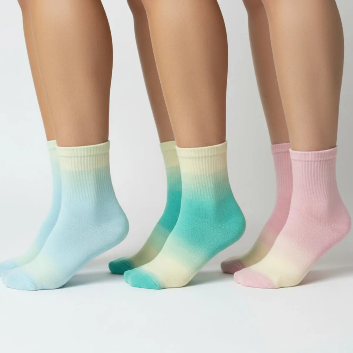 Gradient Pastel Crew Socks Multi-Pack - 3-Pair Summer Ombre Aesthetic Bundle